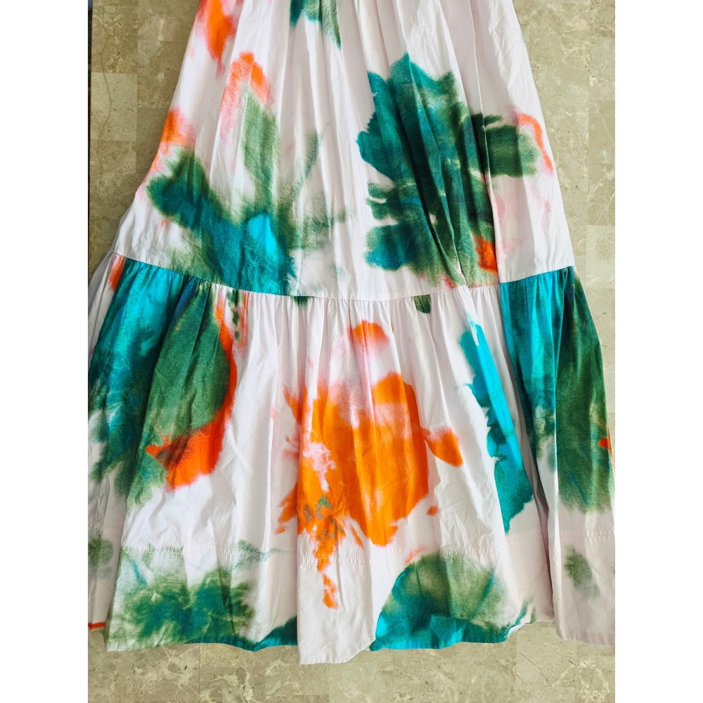 Tanya Taylor Pink Abstract Tie Dye Smocked Tiered Midi Dress Womens 2 - Picture 13 of 16